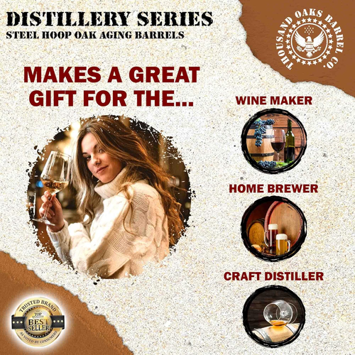 1 Gallon Oak Aging Barrel (Distillery Series - Steel Hoops, Unvarnished) with Wo - Picture 6 of 12