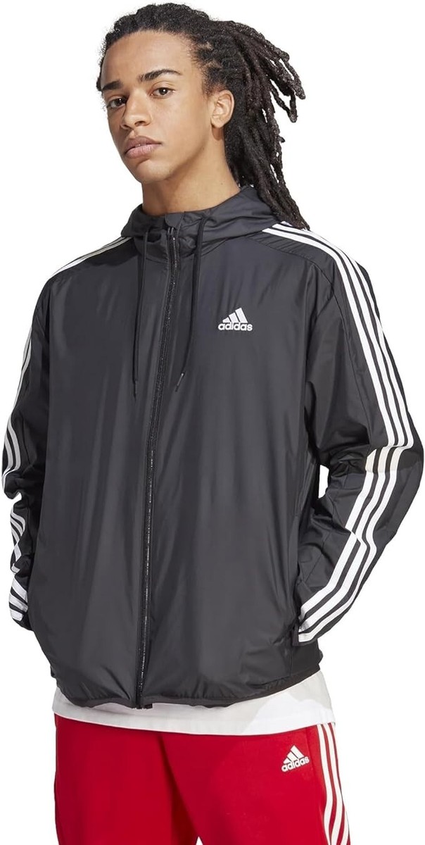 adidas men Essentials Woven 3-Stripes Windbreaker Black Men's