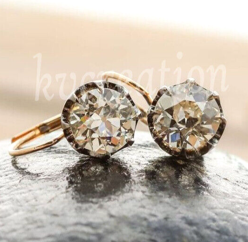 Solid 10k Yellow Gold 1.57Ct White Round OEC Moissanite Dangle Leverback Earring - Picture 2 of 2
