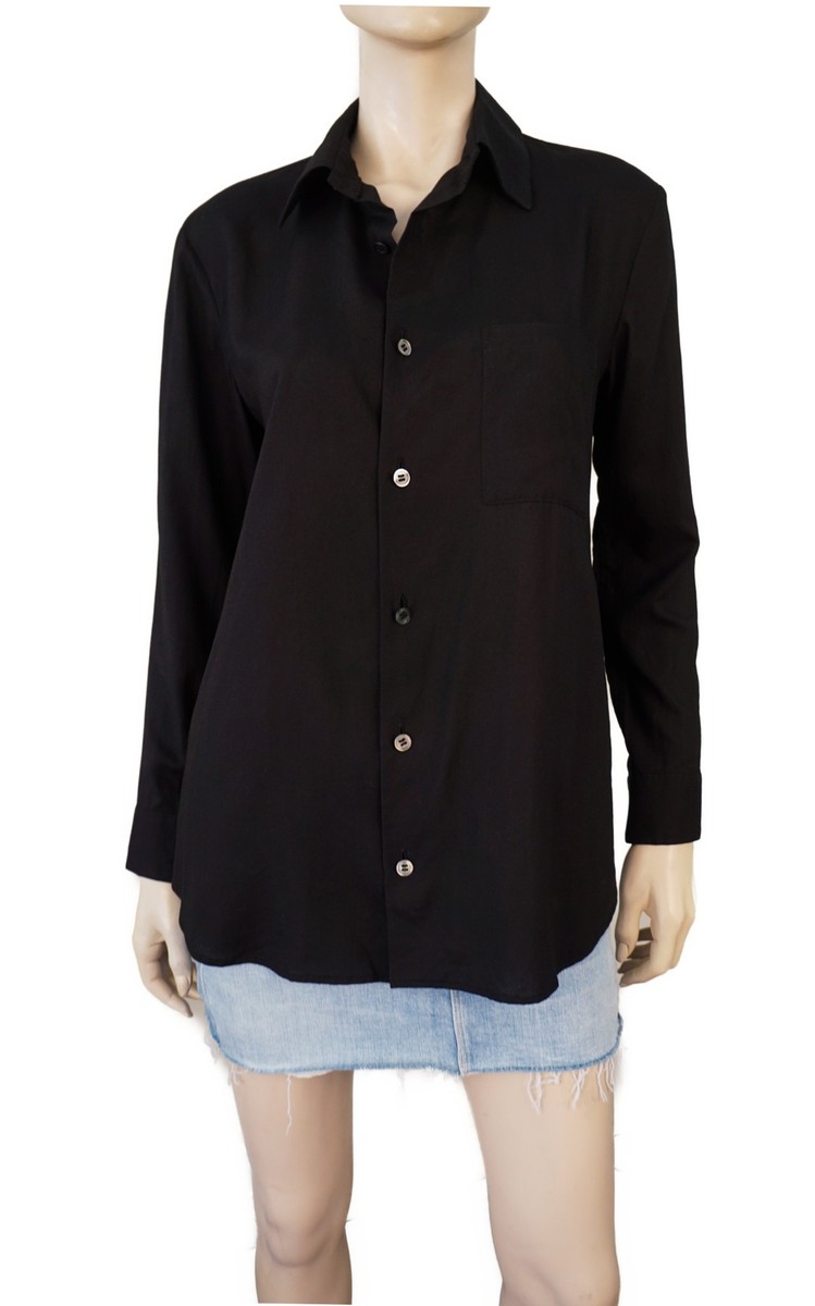 Y's YOHJI YAMAMOTO sz S Asymmetric Black Lyocell Button Up Shirt