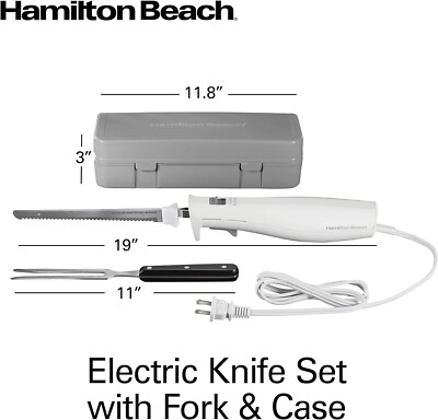 Hamilton Beach Electric Knife Set Stainless Steel Blades, Fork, Storage Case