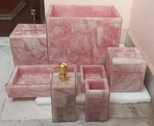 Rose Quartz Bathroom Set, luxury Bathrooms, Soap Dispenser, Tooth Brush Holders