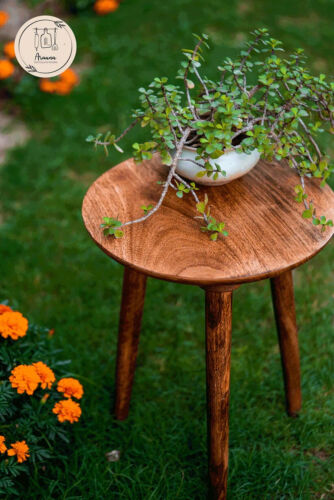 Mango Wood 3-Legged Wooden Stool | Handmade Stool for Indoor & Outdoor Décor - Picture 3 of 4