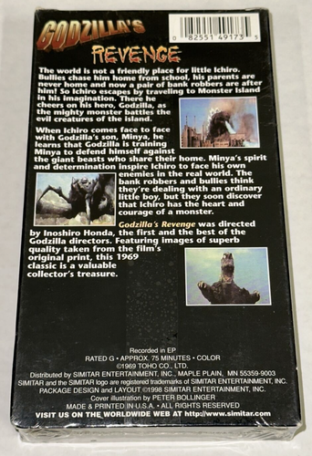 NEW! SEALED! Godzilla's Revenge (VHS 1998) vintage Sci-Fi Movie Video Artwork - Picture 2 of 3