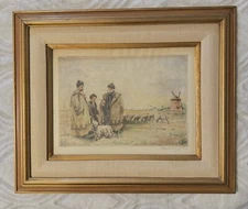 Original Color Etching By Artist Gyula Axamethy, Hungary, Framed, Herders, OOAK