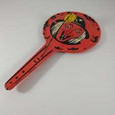 Vintage KIRCHHOF Halloween TIN LITHO Noisemaker Clapper Witch Bat Cat Moon USA