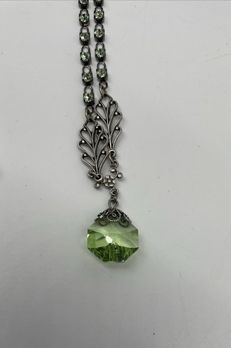 Clara Beau Green Rhinestone And Crystal Necklace 14” With 2” Extender - Picture 4 of 7