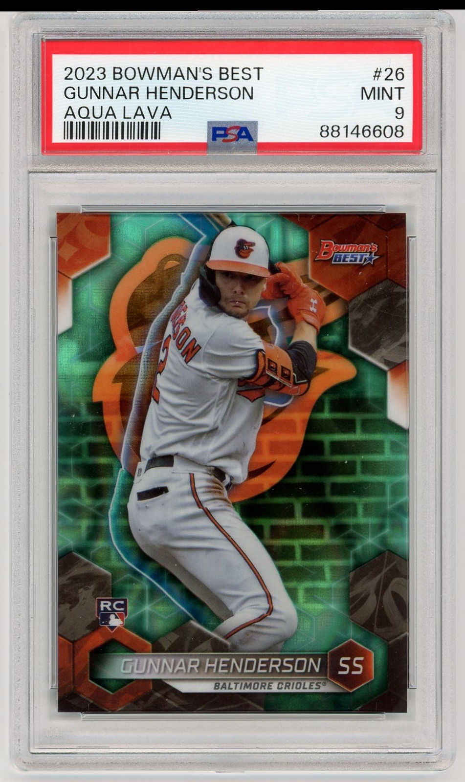 2023 Bowman's Best Aqua Lava Gunnar Henderson RC 117/199 PSA 9 Baltimore Orioles