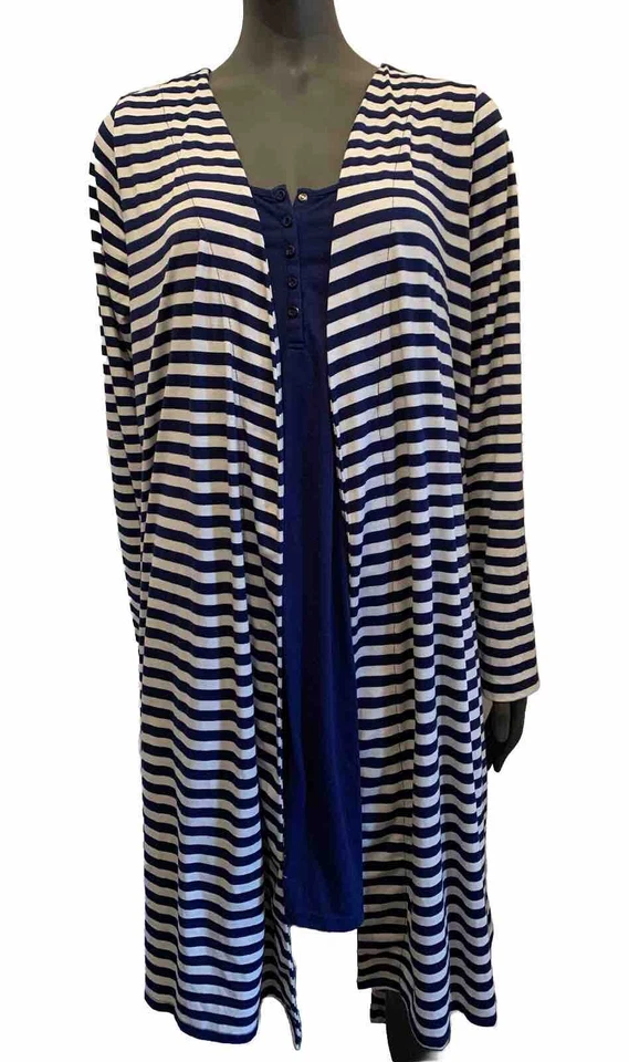 Maternity/nursing robe And nightgown Set Blue white striped Large - Image 3 of 4
