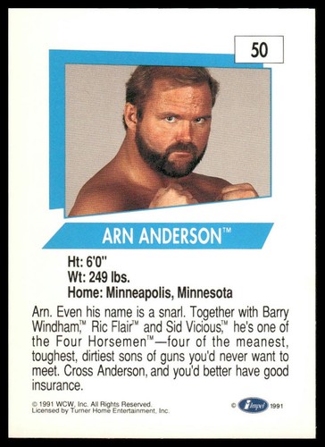 Arn Anderson 1991 Impel WCW #50 Pro Wrestling Card - Afbeelding 2 van 2