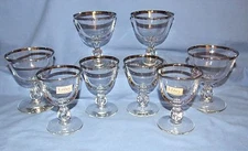 VINTAGE LIBBEY/ROCK SHARPE Champagne/Liquor Glasses - Set of 8 - Platinum Trim