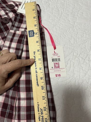 NWT Justice Girls Skort Pink/ Burgundy School Girl Plaid Skirt Size L 12-14 - Picture 9 of 11