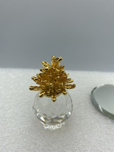 Swarovski Miniature Crystal Glass Pineapple on Mirror w/Gold Metal Leaves 2"Tall - Picture 9 of 13