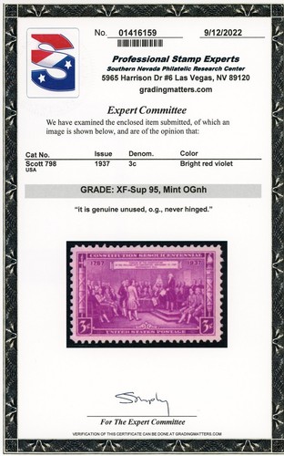 US Stamp #798 Constitution Sesq 3c - PSE Cert - XF-SUP 95 - MNH - SMQ $45.00 - Picture 2 of 2