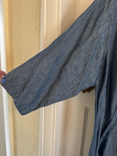 SAHARA LINEN DENIM LOOK DRESS SIZE XL 3/4 SLEEVE FRAYED HEM DETAILS POCKETS - Picture 3 of 16