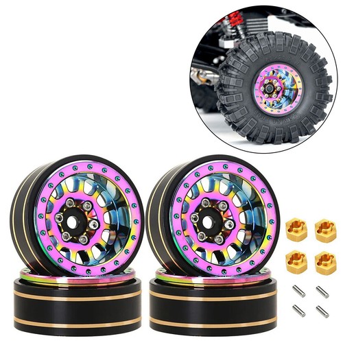 4Pack 1.1inches Brass Beadlock Wheel Hub Rims for Axial SCX24 1/24 RC Car