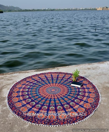 Indian Pom Pom Round Mandala Tapestry Wall Hanging Beach Throw Towel Yoga Mat - Picture 26 of 42
