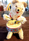 Old Windup Polar Bear Playing Drums 8" Tall Made In Japan Working 1950s