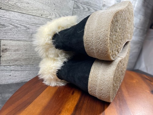 Saks Fifth Avenue Boots Women 8.5M Shoes Black Suede Shearling Lined Platform - Picture 15 of 19