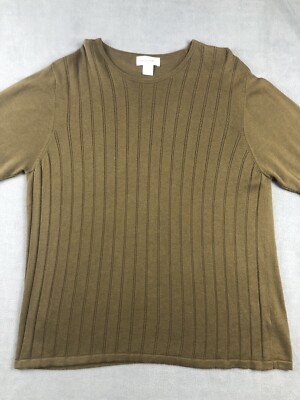 Vintage Rena Rowan Womens Size 2X Brown Shirt Ribbed Cable Knit 100% Cotton Top