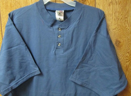 Men T-Shirt Henley 36 pc 3 Button Fruit of Loom M L Denim Color 100 % Cotton - Picture 2 of 2