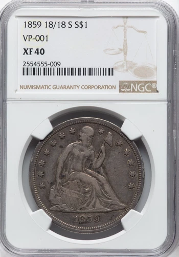 1859-S $1 SEATED LIBERTY DOLLAR NGC XF40 Free Fed Ex 2 Day Shipping VERY SCARCE
