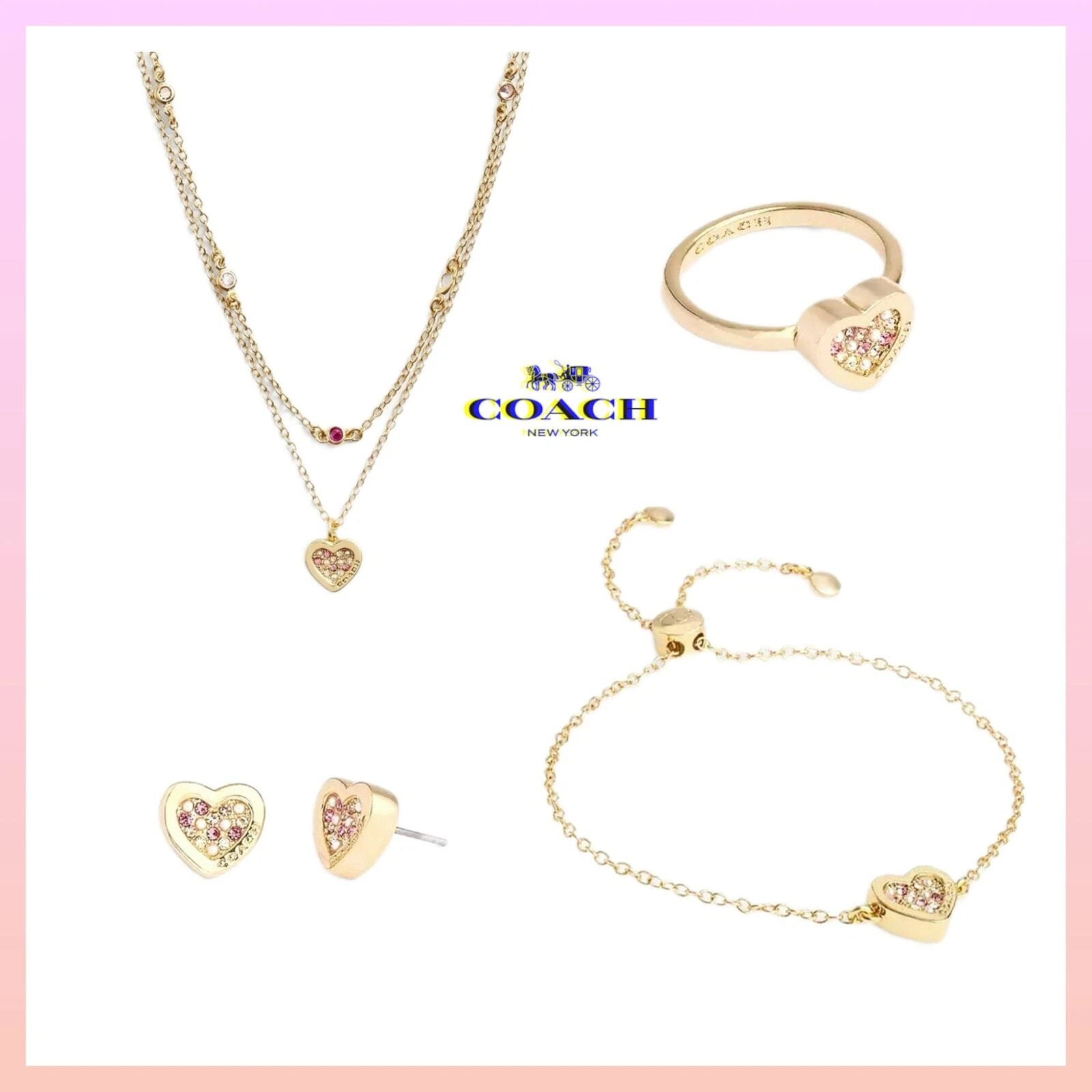 SET GIOIELLI COACH ORO: COLLANA BRACCIALE ANELLO E ORECCHINI NUOVO! OTTIMO REGALO!