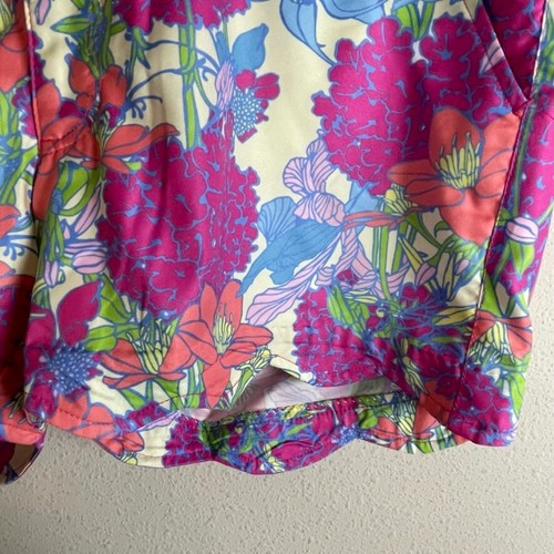 Birdies and Bows Scallop Hem Floral Women's Shorts Size 6 Pink Blue - Picture 2 of 9