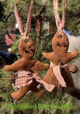 2 REAL Primitive Gingerbread Ornament Mr  Mrs Gingerbread Ornaments