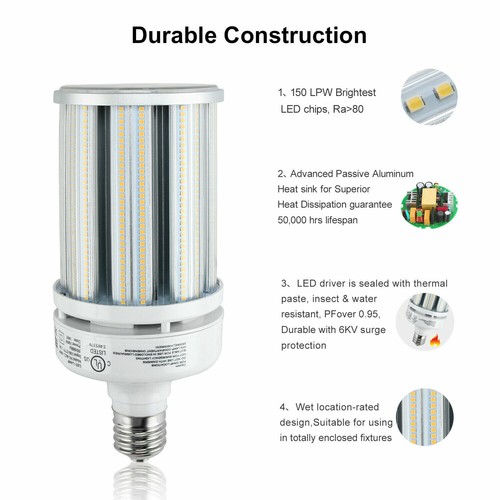 80W 100W 125W LED Corn Bulb E39 Retrofit Warehouse High Bay Light UL ULc DLC - Picture 6 of 14