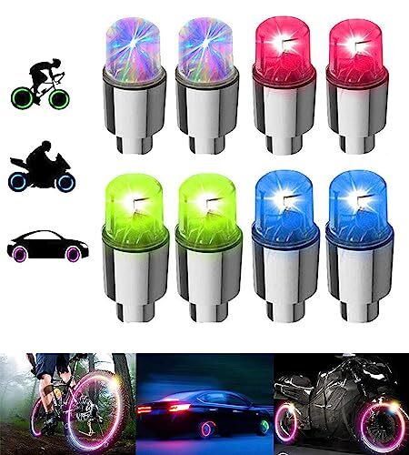 Paquete de 8 luces LED para ruedas de bicicleta tapas de vástagos de válvula de neumático de coche multicolor - Imagen 2 de 7