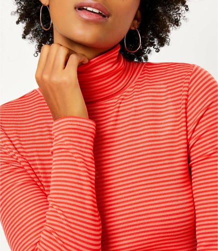 Loft Striped Ribbed Modern Turtleneck Top Orange So Soft Lightweight NEW XS-XXL - Picture 2 of 5