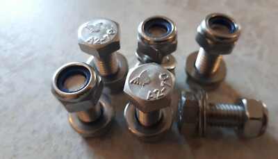 M8 8 mm Edelstahl Schrauben, Nyloc Muttern und Unterlegscheiben A2 - A4 (6 12 24er Pack)