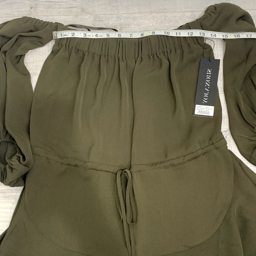 Shona Joy Womens Olive Green Leticia Off Shoulder Mini Dress Size 2 Satin - Picture 9 of 10
