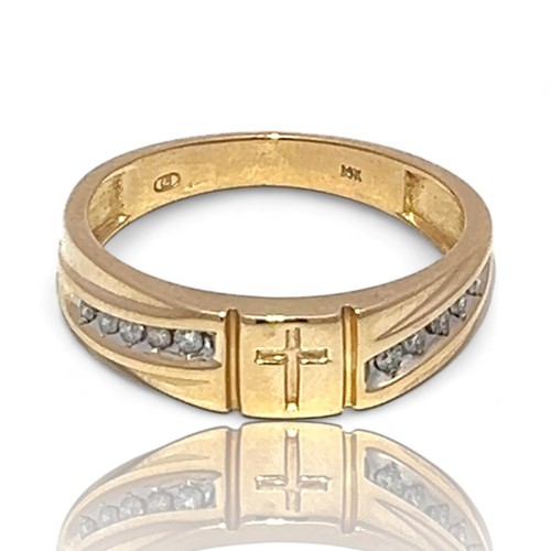 14k Yellow Gold 0.15ctw Brilliant Cut Diamond Cross Ring Size 8.75 (KS1017968)