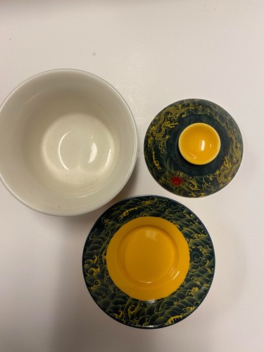 Chinesischer Königsdrache Keramik Porzellan Teetassen mit Deckel & Untertasse Qing Dynastie - Bild 5 von 5