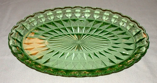 Beautiful 1930's Green Depression Glass Oval Shape Serving Plate