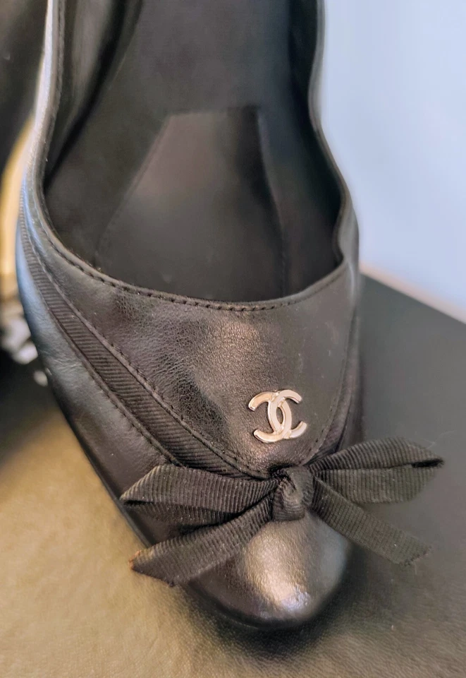CHANEL SLINGBACK SANDALIAS DECOLETÉ TACONES Piel Negra - Imagen 4 de 4