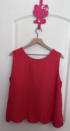 Willi Smith XL Coral Red Scalloped Hem Crepe Shell Designer Shape Classic Style - Picture 4 of 6