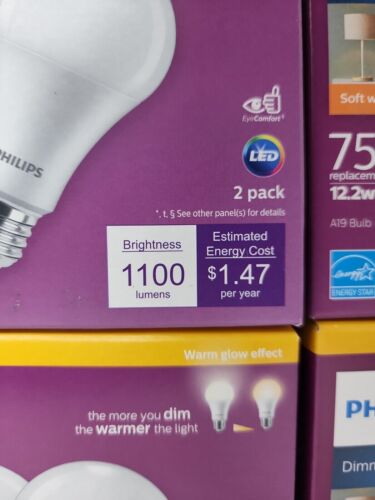 Case of 4-2 PACKS Philips 75W Soft White A19 Medium Dimmable LED Light Bulb - Picture 2 of 3