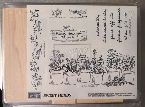 Stampin' Up SWEET HERBS Set of 6 Wood Mounted Rubber Stamps 1999