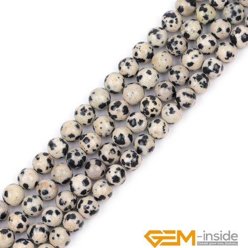Natural Gemstone Dalmation Jasper Round Loose Beads For Jewellery Making 15" UK - Picture 19 of 43