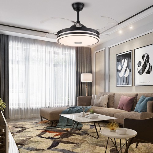 42" Retractable Ceiling Fan w/Light + Bluetooth Speaker Dimmable LED Chandelier - Picture 14 of 19
