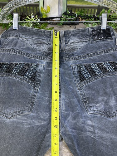 Robin’s Jean Rhinestones Distressed Size 36-38 Designer Denim Gray USA Made - Picture 4 of 24