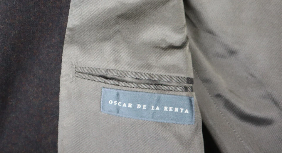 OSCAR DE LA RENTA - MEN'S BROWN WOOL CASHMERE BLAZER SUIT JACKET - SIZE 42L - Image 4 of 4