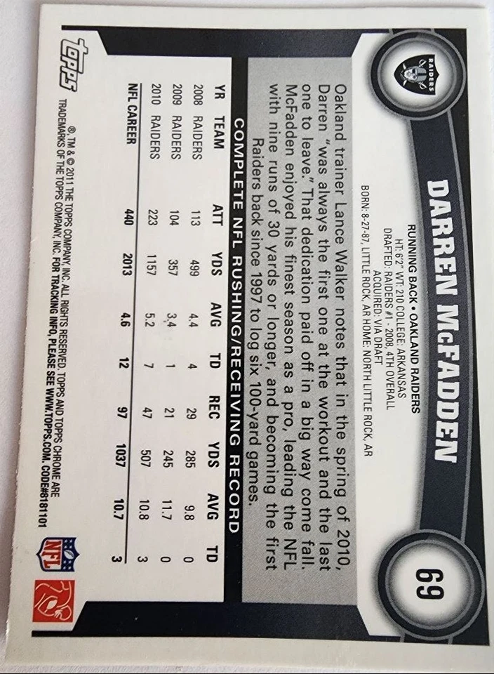 2013 Topps Triple Threads Darren McFadden Oakland Raiders #6 - Image 2 of 2