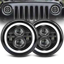 Pair 7 Round Led Headlights Halo Angel Eyes Fit For Jeep Wrangler Jk Lj Tj Cj
