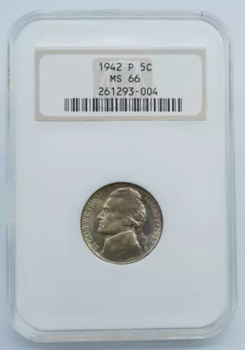 1942-P Jefferson Silver War Time Nickel NGC MS 66 Old Holder  - C1340