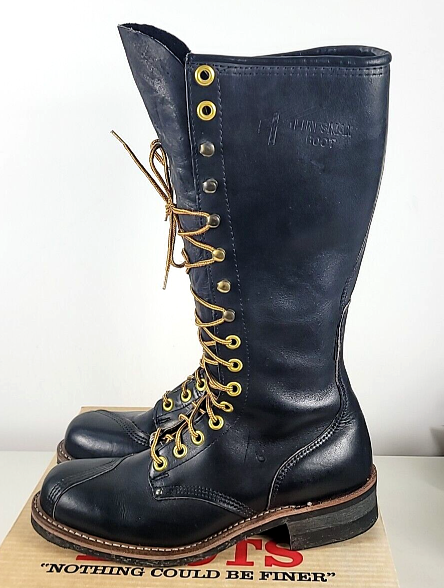 VTG Carolina 16" Pole Climber Linesman Black Leather Boots Sz 11R 923