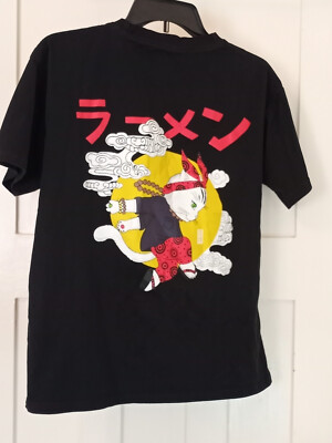 COOL RARE Japanese Kanji Ninja Cat Ramen Script  Hip Hop Street T-Shirt  Large